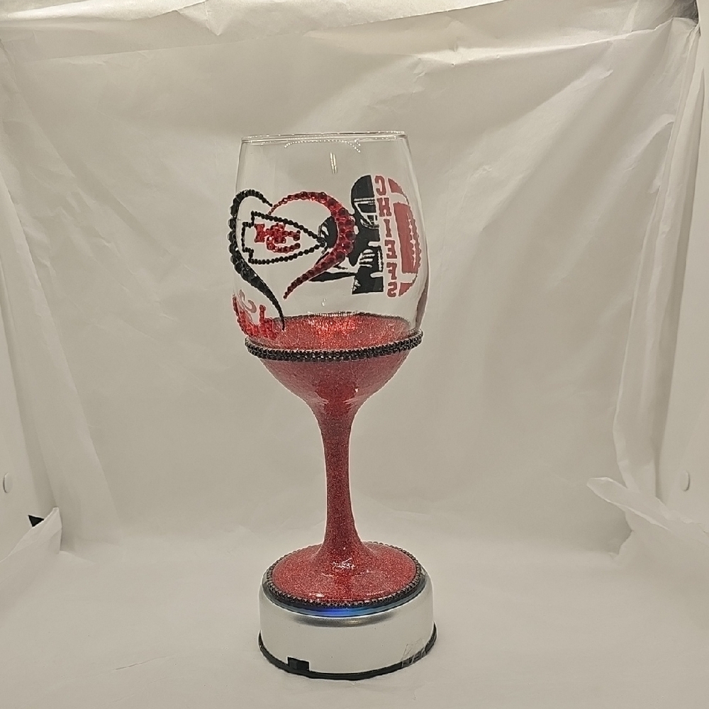 Whimsical Red and Black Glass Art Wine Glass